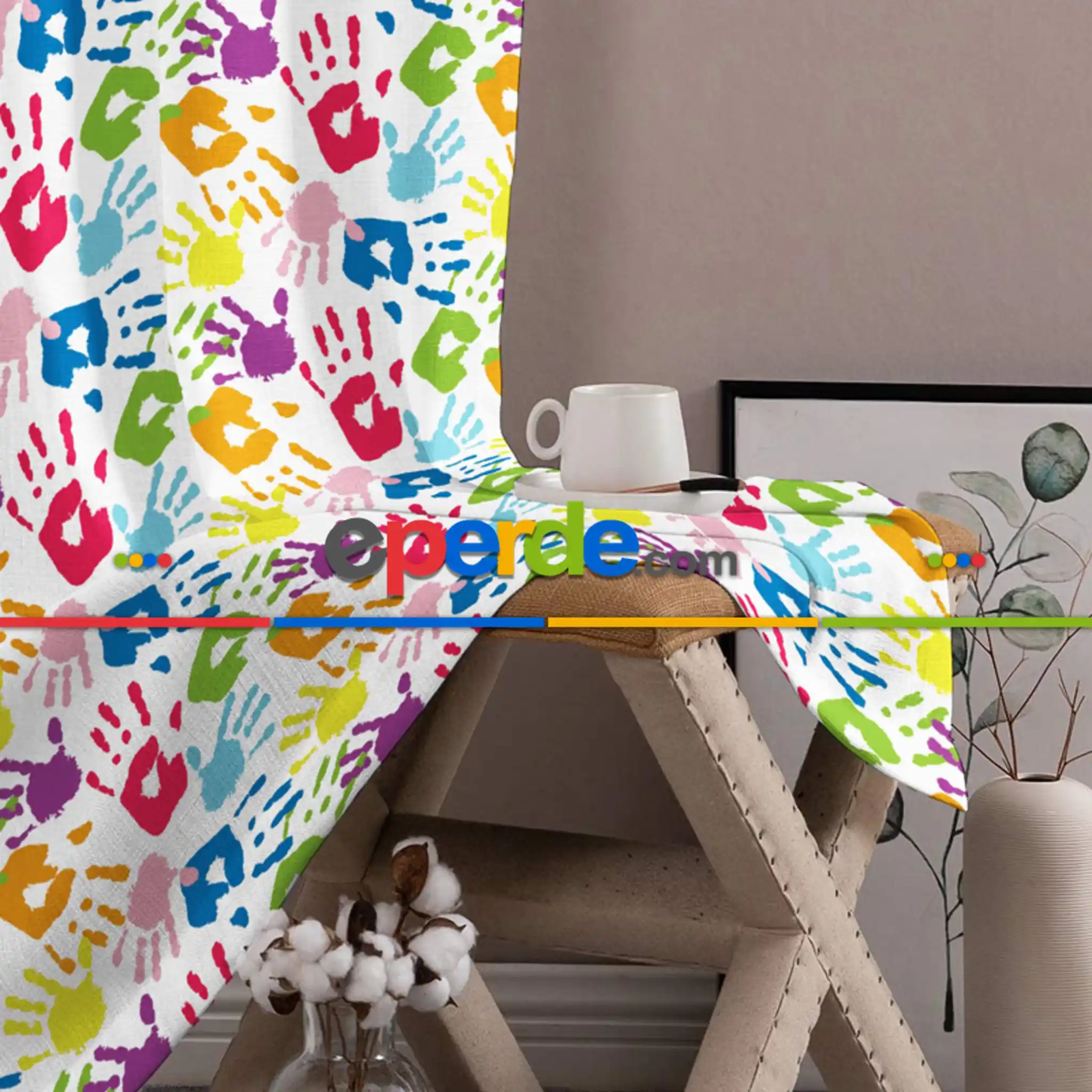 Renkli Eller Fon Perde Evim1620 Kumaşı Kalındır Duck Bezi Değildir