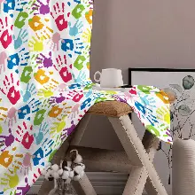 Kız, Erkek Çocuk Odası Fon Perde - Ana Okulu Perdesi - Boyalı Eller Desenli