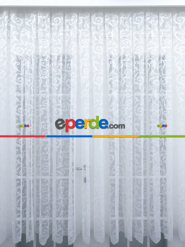 Örme Şal Desenli Tül Perde - Ekru