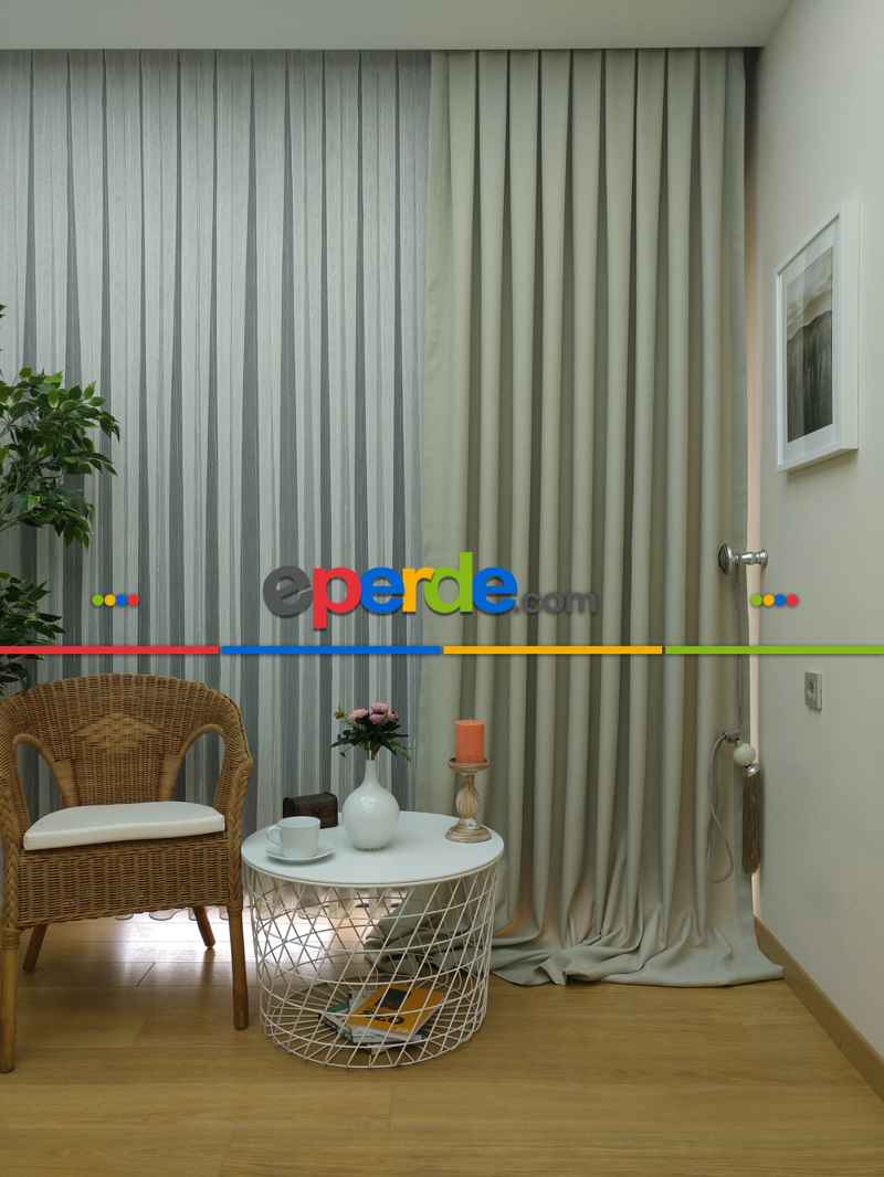 Keten Krem Renk Düz Fon Perde- Krem