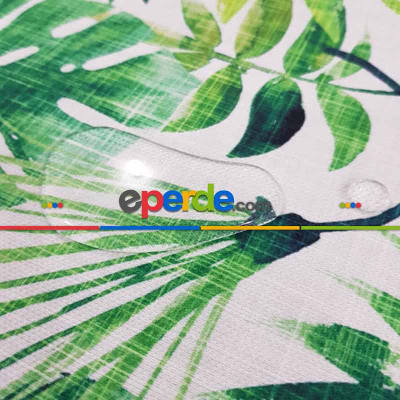 Tropikal Yaprak Desenli Fon Perde Evm1119 Kumaşı Kalındır Duck Bezi Değildir- Yeşil-Beyaz