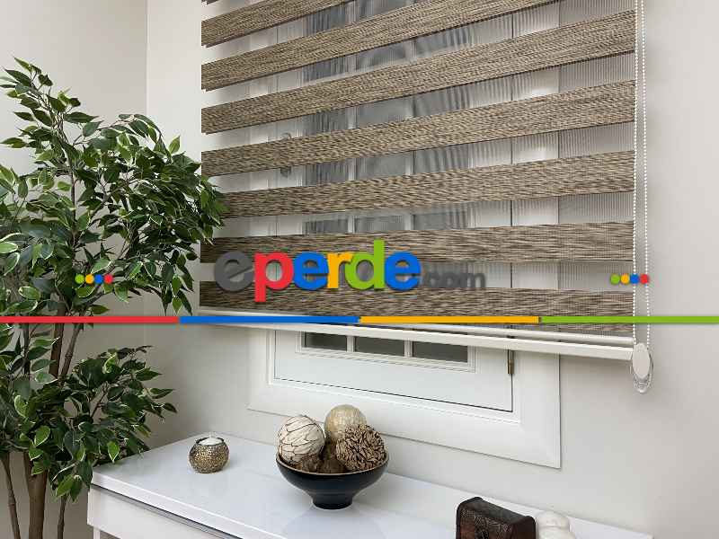 Genç Odası Zebra Perde- Kahverengi Bambu Zebra Perde (kalın Zeminli)- Kahverengi