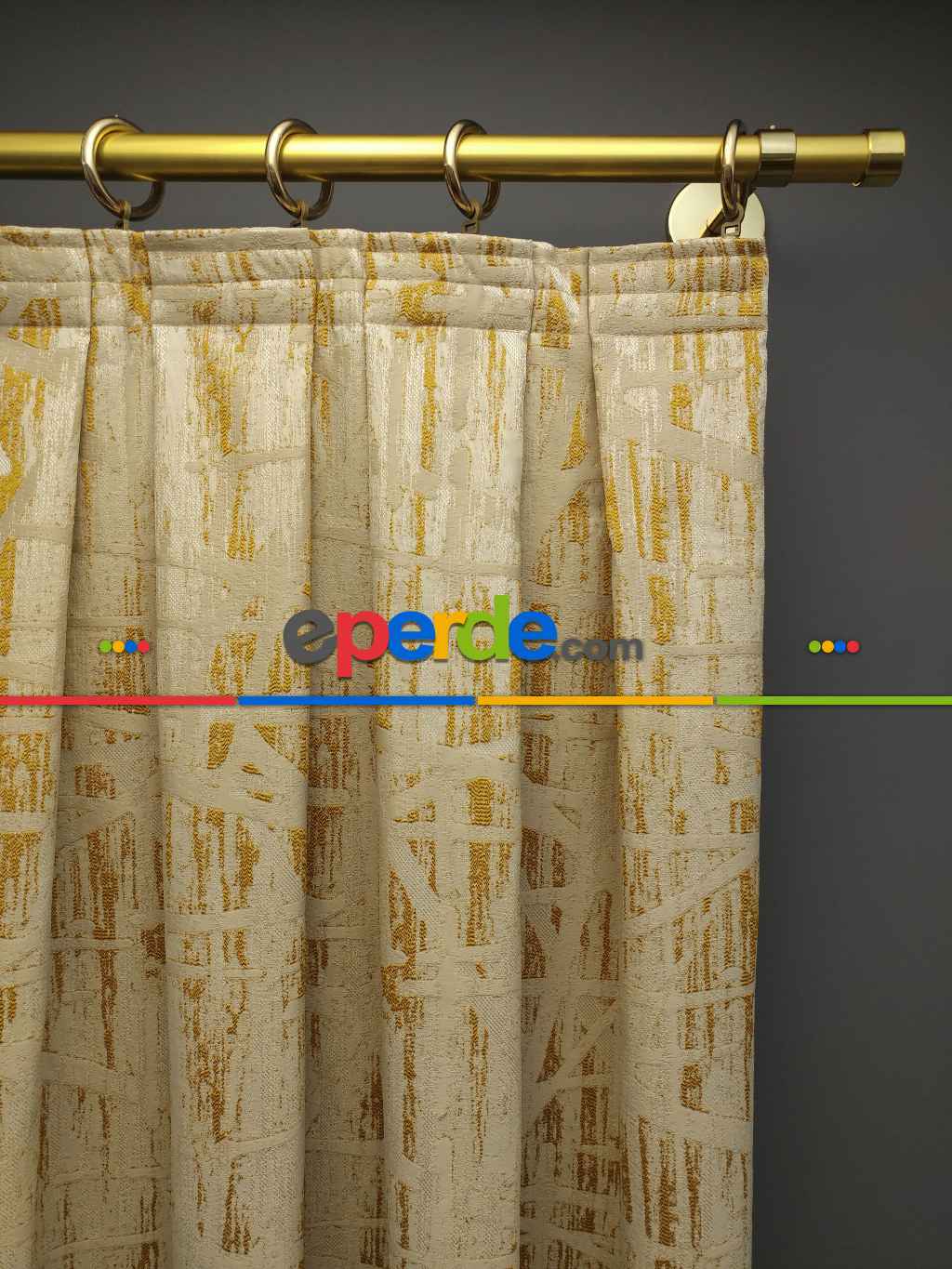 PatineDesenli Modern Desenli Jakarlı Fon Perde Yeni Seri 101- Bej-gri Açık-roze Gold