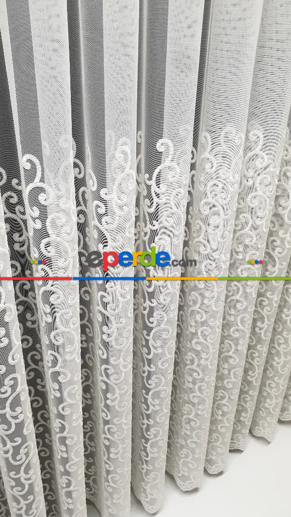 Sarmaşık Şal Desen İşlemeli Tasarım Model Etek Geniş Desen Ara Desenli Tül Perde