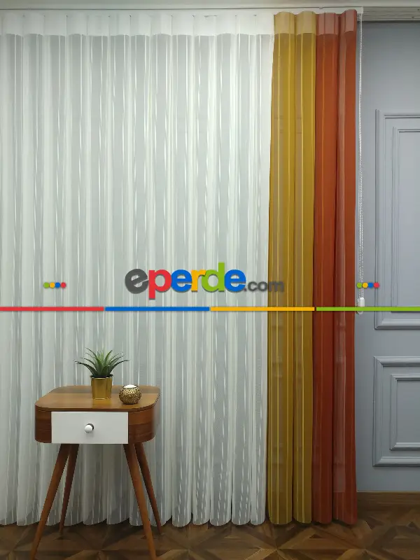 Salon - 2021 Sezonu - Tül Dikey Zebra Perde - Stor Tül Perde Hepsi Birarada- Turuncu