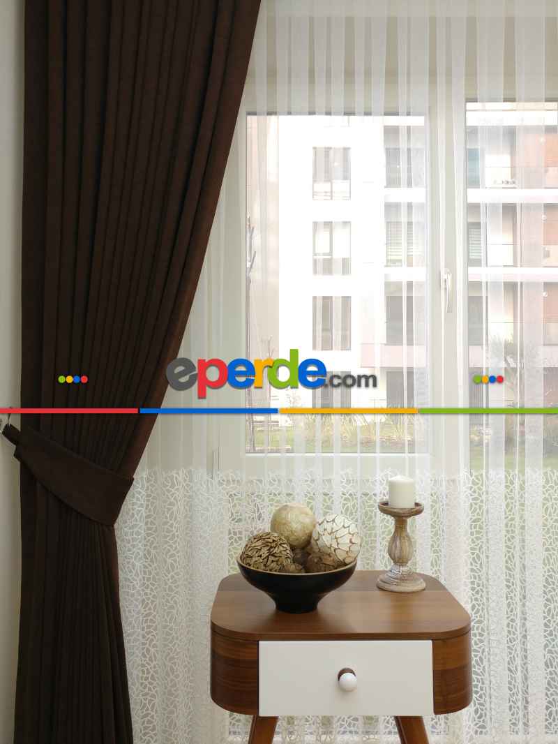 Petek 28 Kahve Düz Fon Perde Dökümlü Birinci Kalite 300 Cm Geniş En Daha Hesaplı- Kahve