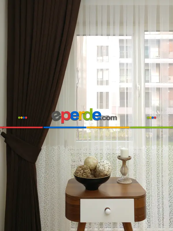 Petek 28 Kahve Düz Fon Perde Dökümlü Birinci Kalite 300 Cm Geniş En Daha Hesaplı- Kahve