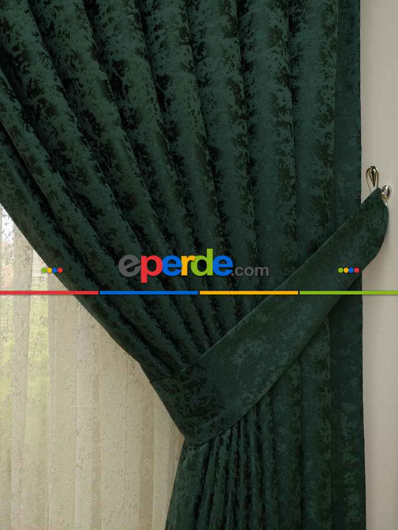 Koyu Yeşil Duz Jakar Fon Perde (150)- Yeşil Koyu Yeşil