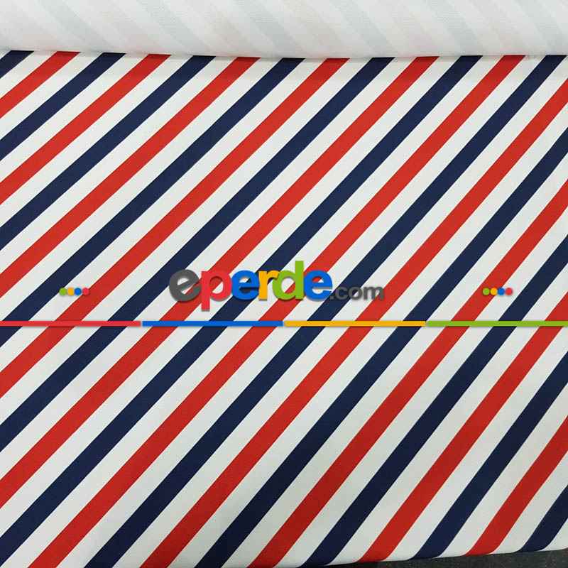 Çizgi Desenli Fon Perde Evm1133 Kumaşı Kalındır Duck Bezi Değildir- Lacivert-Kırmızı-Beyaz