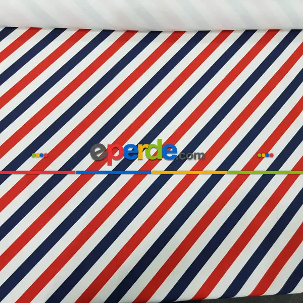 Çizgi Desenli Fon Perde Evm1133 Kumaşı Kalındır Duck Bezi Değildir- Lacivert-Kırmızı-Beyaz
