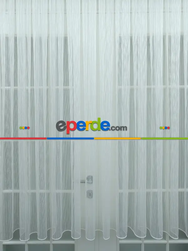 Mutfak Tül Perde - Pileli Düz Mutfak Perdesi- Ekru