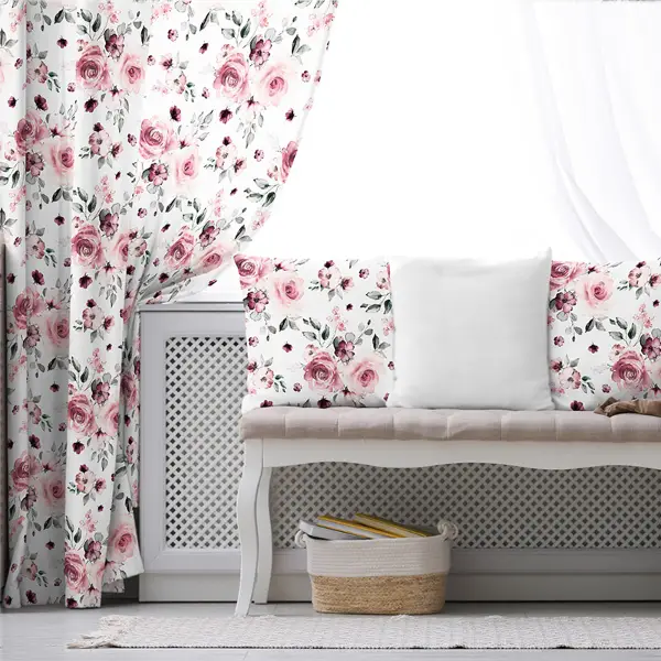 Çiçek Desenli Fon Perde Evim502 Kumaşı Kalındır Duck Bezi Değildir- Mavi-beyaz