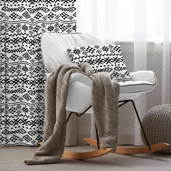 Etnik Fon Perde Evim1513 Kumaşı Kalındır Duck Bezi Değildir- Mavi-beyaz