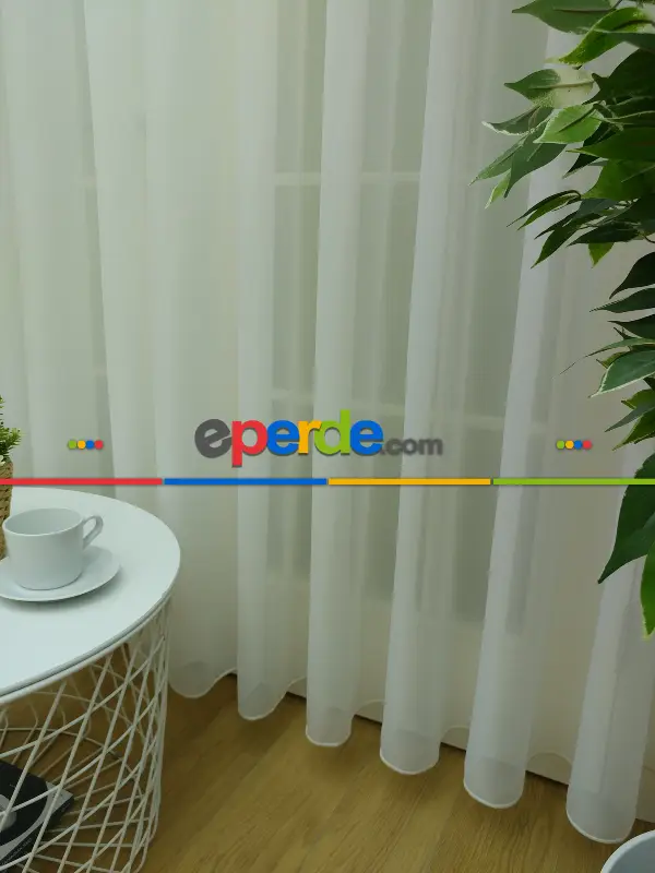 Ekru Kreep Düz Tül Perde