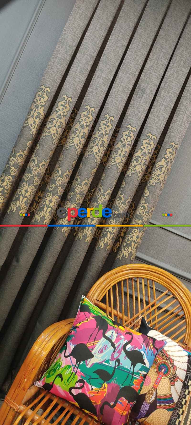 Salon Fon Perde - Kahverengi Desenli Fon Perde, Adet Fiyatıdır, İstediğiniz Boy Ölçüsünde Dikilir, Eni 50 İla 100cm Arası Seçenekler, Sık Piledir 100cm X 1cm 