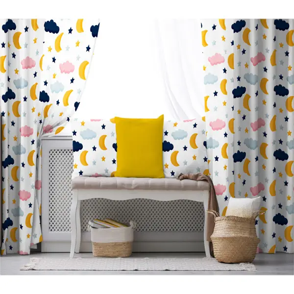 Çocuk Odası - Gökyüzü Bulut Desenli Fon Perde Evim835 Kumaşı Kalındır Duck Bezi Değildir- Mavi-beyaz