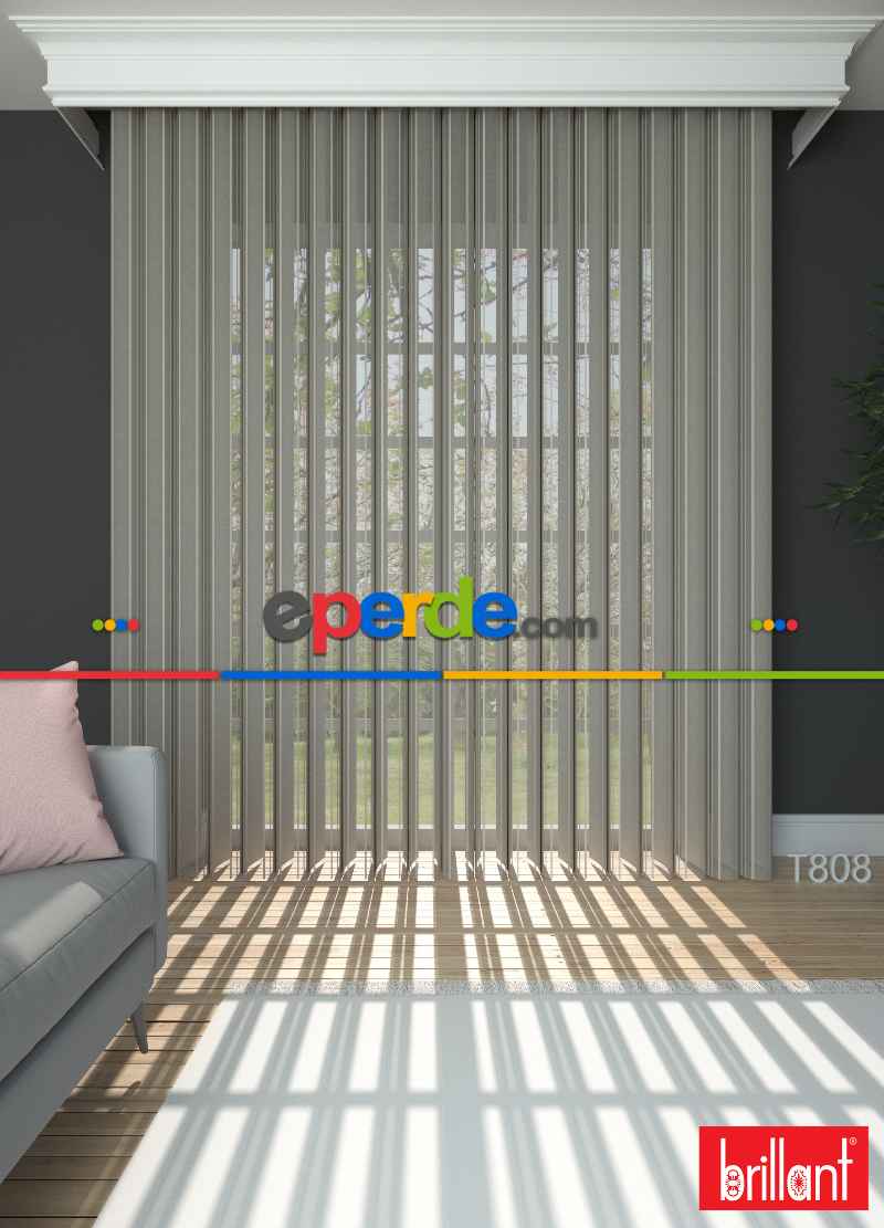 Brillant Akıllı Tül Perde Kahverengimsi Gri Renkli Tül Dikey Zebra Perde Düz 1. Kalite