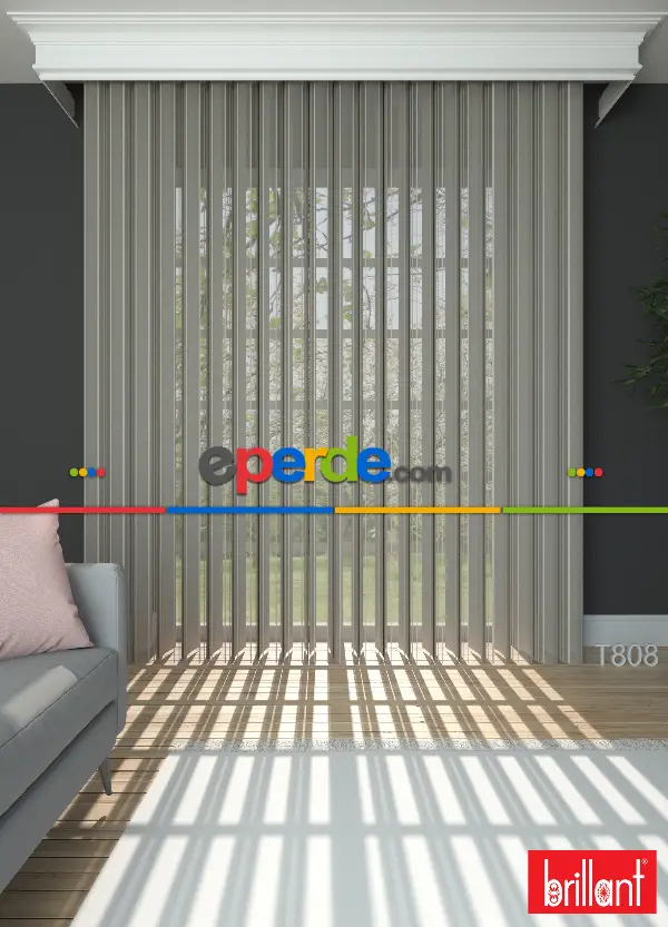 Brillant Akıllı Tül Perde Kahverengimsi Gri Renkli Tül Dikey Zebra Perde Düz 1. Kalite