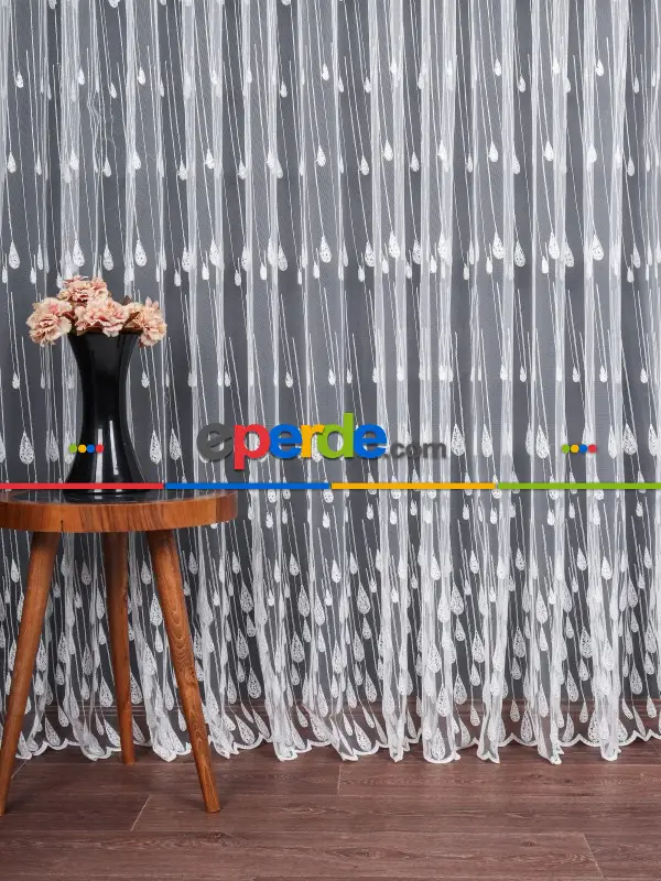 Damlacık Desenli Brode İşlemeli Tül Perde