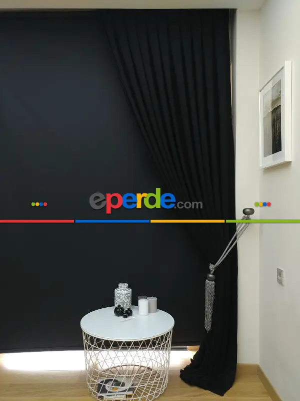 Düz Renk Dökümlü Fon Perde (180)- Siyah