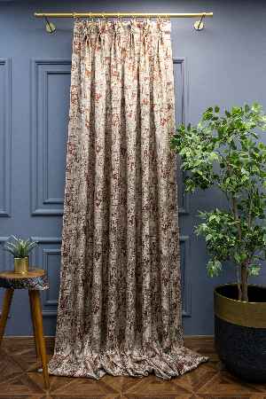 Patine Desenli Valencia Jakar Dokuma Fon Perde- Bej-kiremit Rengi