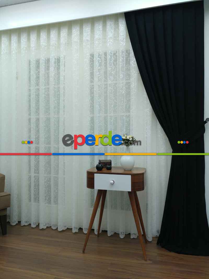 Siyah Düz Sade Mutfak Fon Perde Yan Kanat Perdesi- Siyah