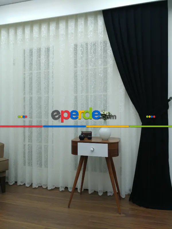 Siyah Düz Sade Mutfak Fon Perde Yan Kanat Perdesi- Siyah