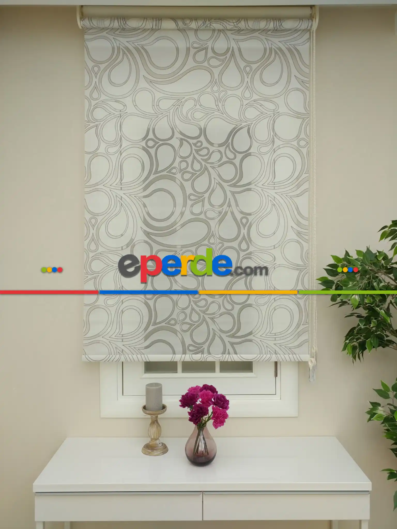 Yatak Odası - Yakma Tül Stor Çiftli Sistem Tülü - 2021 Özel Seri- Beyaz-bej-gri Açık