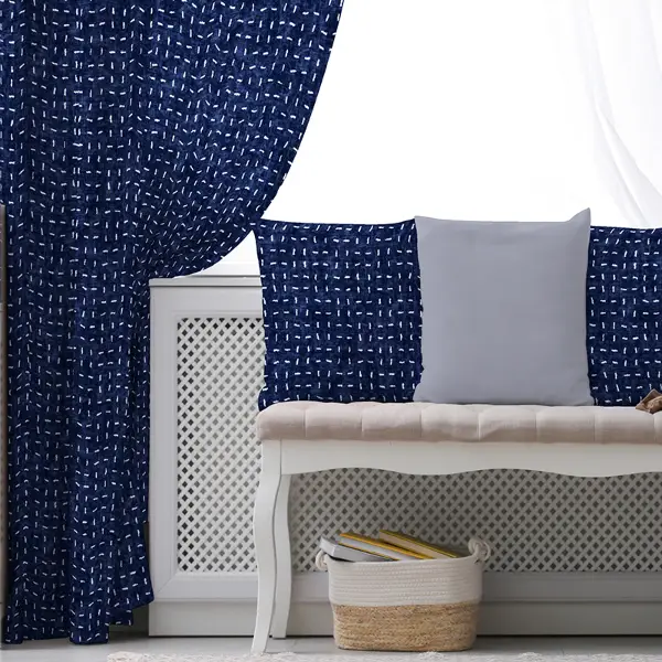 Oturma Odası Fon Perde Evim1529 Kumaşı Kalındır Duck Bezi Değildir- Mavi-beyaz