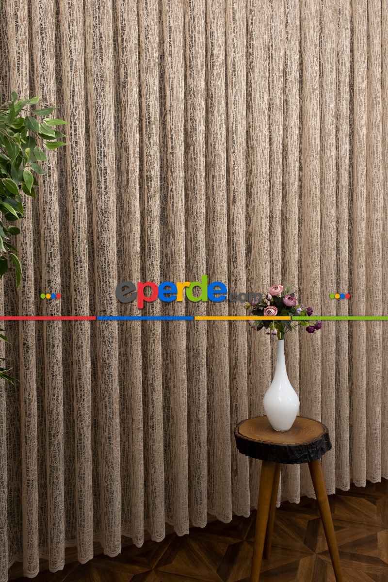 Yeni Tasarım Moda Cam Kırığı Örme Tül Perde Bej-vizon- Açık Kahve