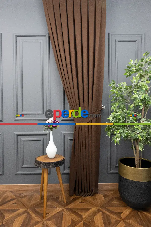 Salon - Sütlü Kahve Düz Fon Perde En  Dökümlü Fon Perde