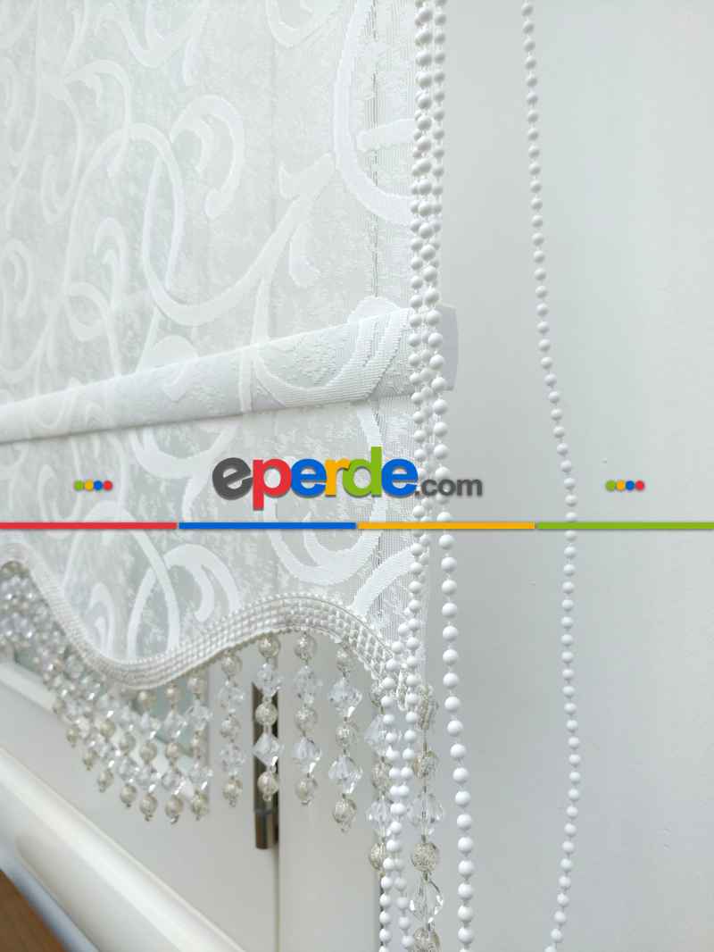 Jakar Örme Tül-dilay 801 Ekru Çiftli Sistem Dantel Desenli Perde- Ekru