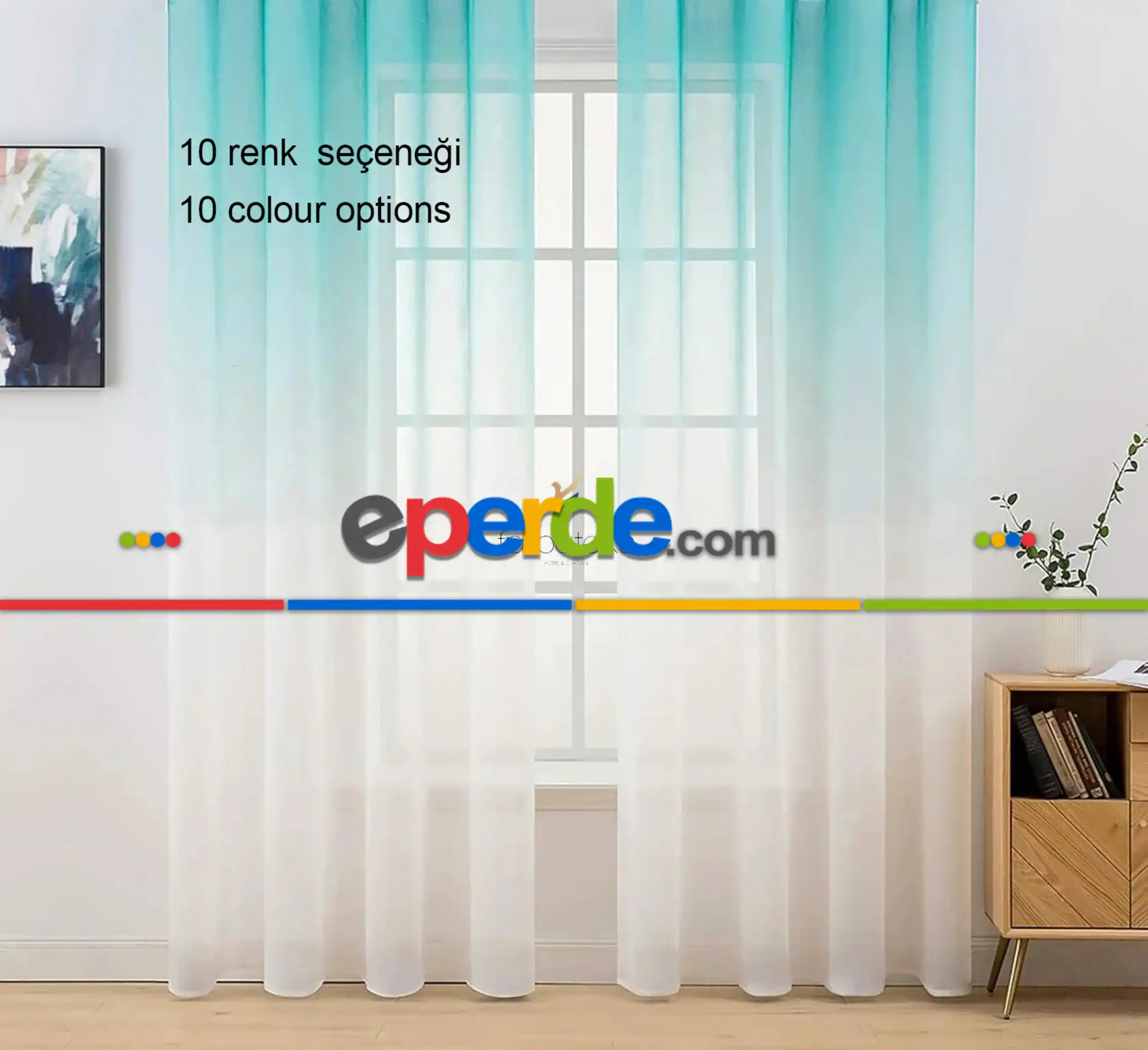 Mint Yeşil Üstden Renk Geçişli Tül Perde