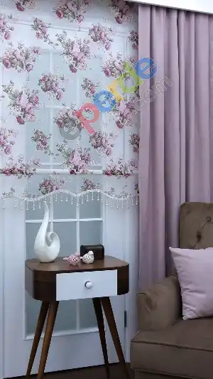 Mutfak Tül Stor Perde - Çiftli Sistem- Pembe