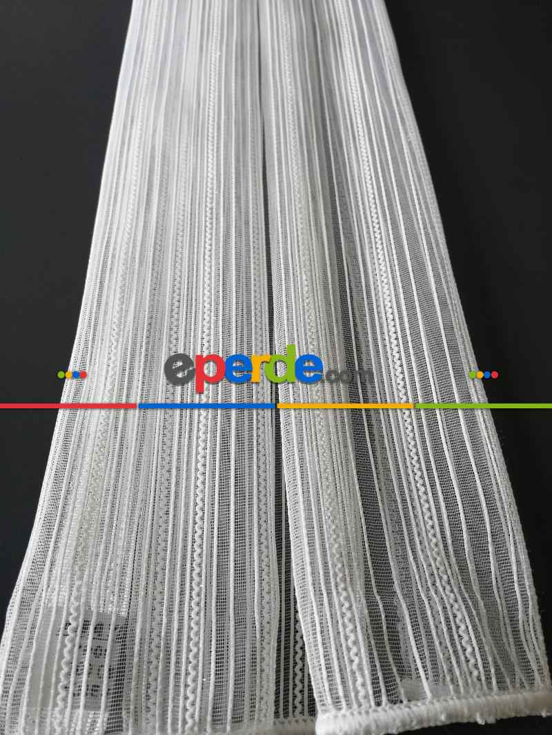 Boyuna Çizgili Simli 7000 Serisi Krem Tül