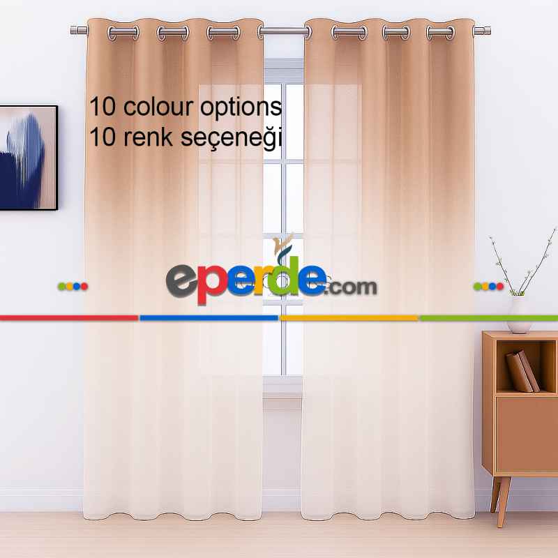 Kahve Vizon Bej Renk Renkli Degrade Rustik Tül Perde