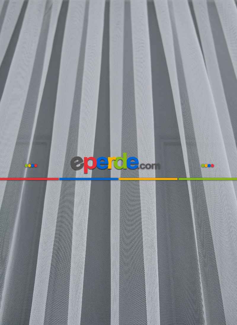 Petek Zemin Mavi Pembe Renkli Gökkuşağı Desenli Grek Baskılı Tül Perde