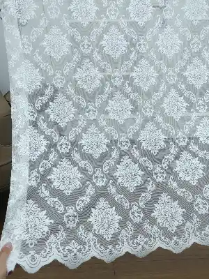#üreticifirma Ekru Renk Tül Perde Ve Kruvaze Perde Damask Desenli Kdk Dantel- Ekru