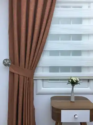 Keten Dokuma Tarçın Rengi Fon Perde- Diğer