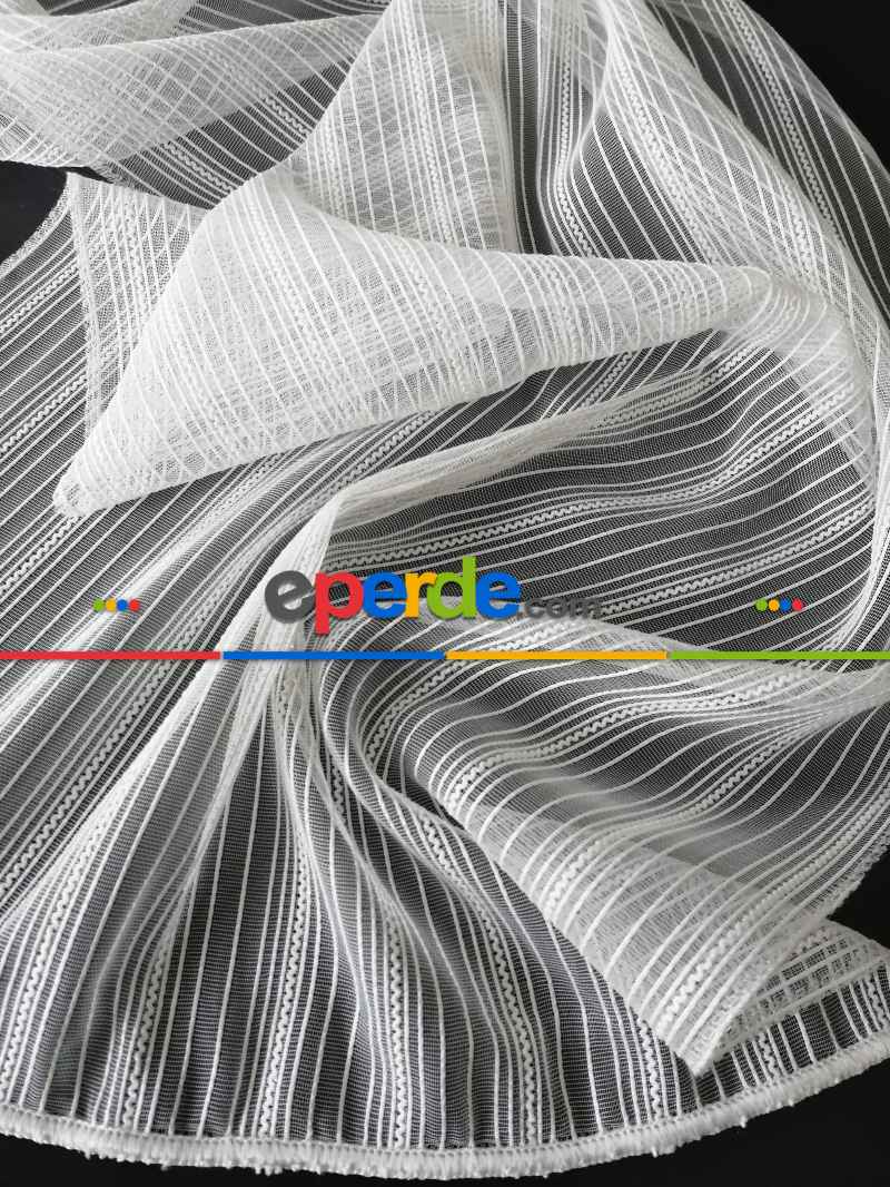 Boyuna Çizgili Simli 7000 Serisi Krem Tül