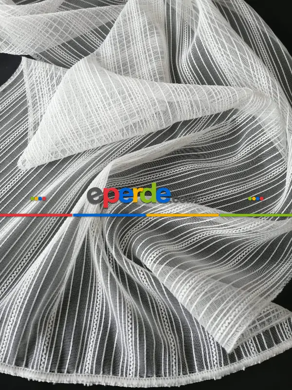 Boyuna Çizgili Simli 7000 Serisi Krem Tül