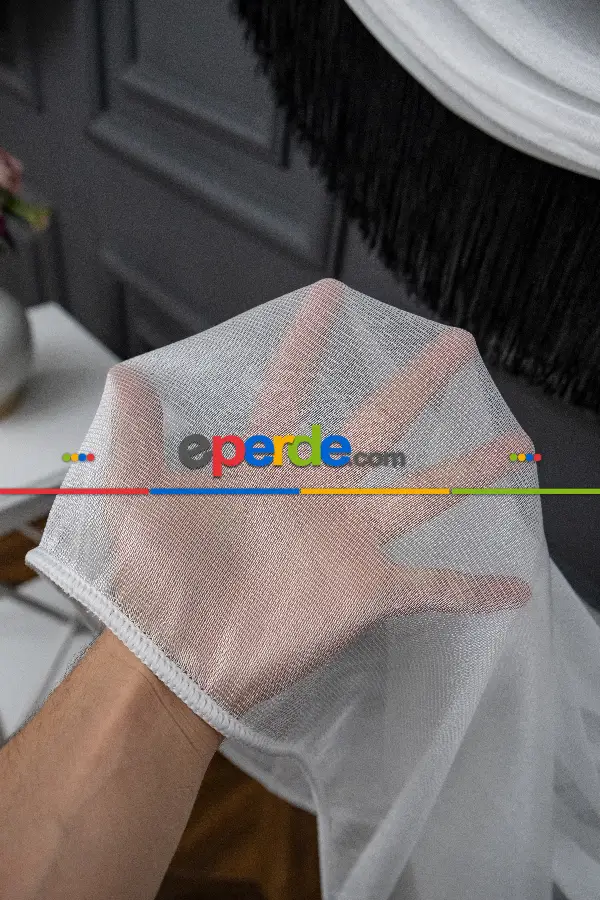 Salon - İki Renkli Yalancı Kruvaze - Tülden Fon - Halat İle Yana Toplamalı Tül - Kordon Toplama Tül - Çift Veya Tek Kanat - Püsküllü - Gri Ve Ekru Zemin, Siyah Ve Ekru Saçak Kombini