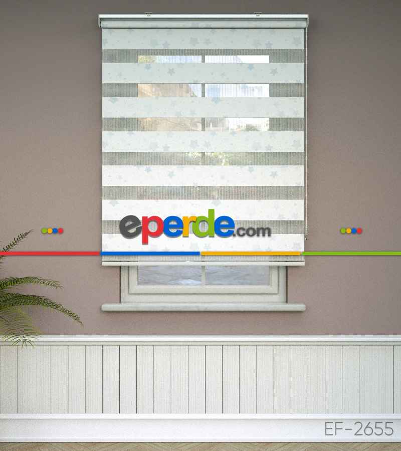 Yıldız Desenli Baskılı Zebra Perde- Çok Renkli