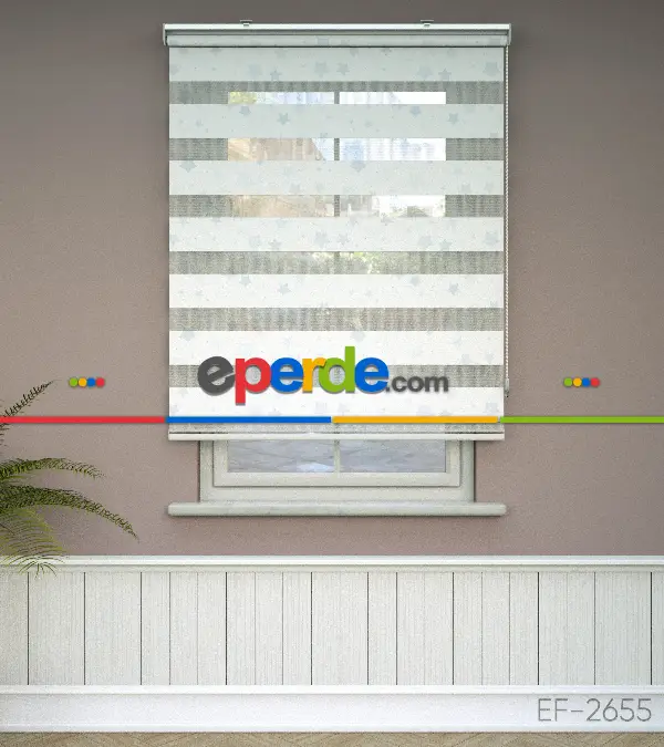 Yıldız Desenli Baskılı Zebra Perde- Çok Renkli