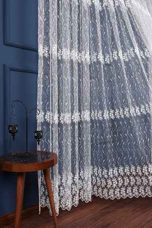 Brode Işlemeli Sarmaşık Desen Çiçekli Tül Perde