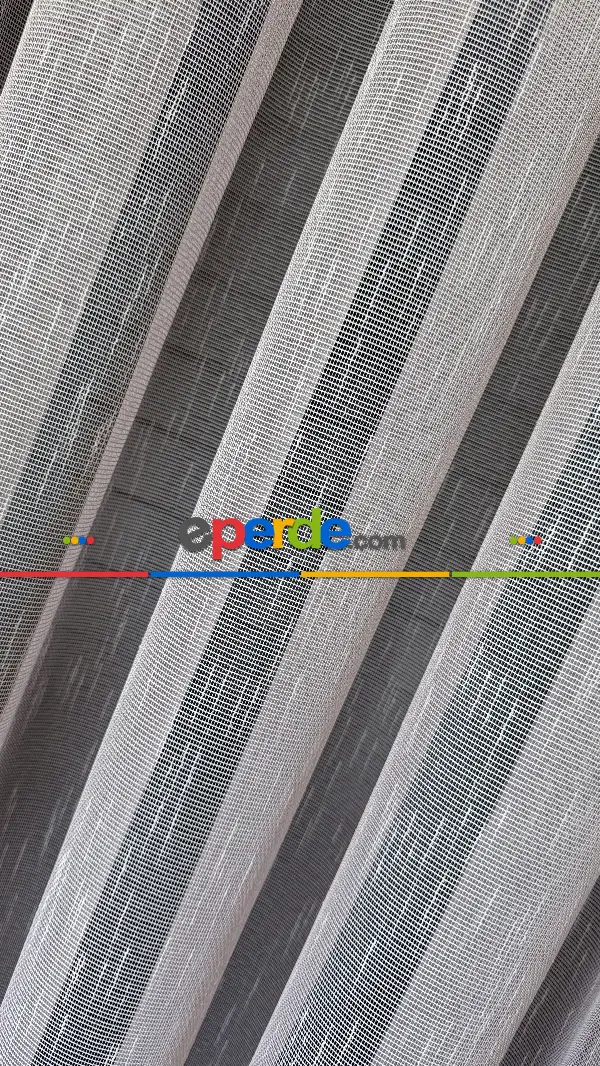 Bebek Odası Tül Perde - Pudra Pembe Çizgili Naturel Keten Düz Tül Perde - Premium Kalite Serisi, Eteği Kurşunlu Tül