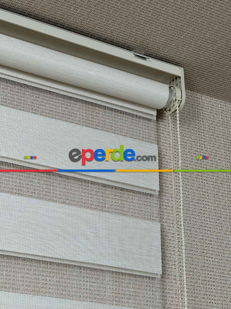 Salon Krem Bambu Zebra Perde, Standart Metal Kasalı Yüksek Kalite Kornişe Kolay Montaj Seçenekli