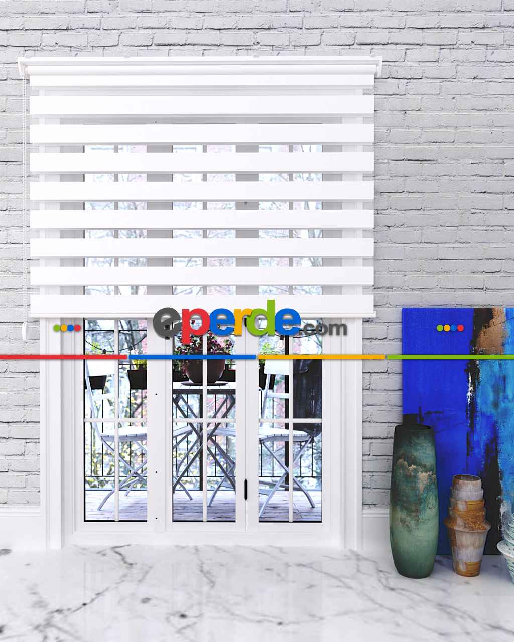 Mutfak Perdesi Zebra Perde Düz Seri- Beyaz