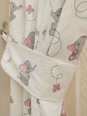 Bebek Odası Fon Perde - Minik Fil Fon Perde Modelleri- Gri Açık