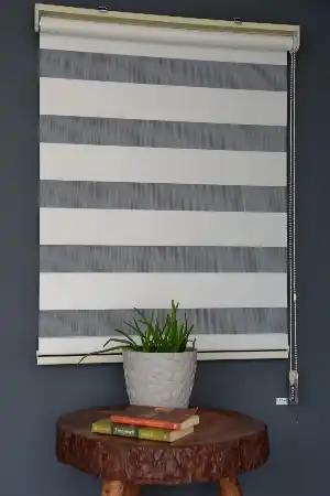 Halim Perdesan Dk-100 Ekru & Beyaz Renk Etekli Veya Eteksiz Zebra Stor Perde